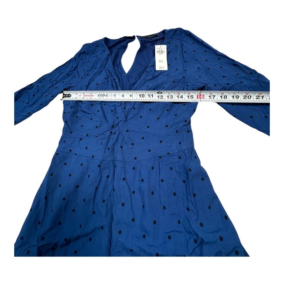 Abercrombie & Fitch Blue Black Polka Dot Front‎ Keyhole Midi Dress Size Medium - Picture 8 of 10